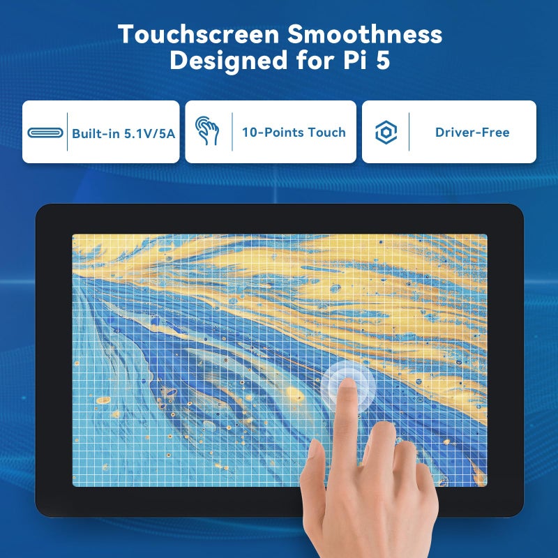 SunFounder Latest 10 Inch DIY Touch Screen All-in-One Solution for Raspberry Pi 5, IPS HD 1280x800 LCD, Built-in 5.1V/5A Output, HDMI, 10-Point, No Driver, Speakers, for RPi 5/4/3/Zero 2W - Image 3